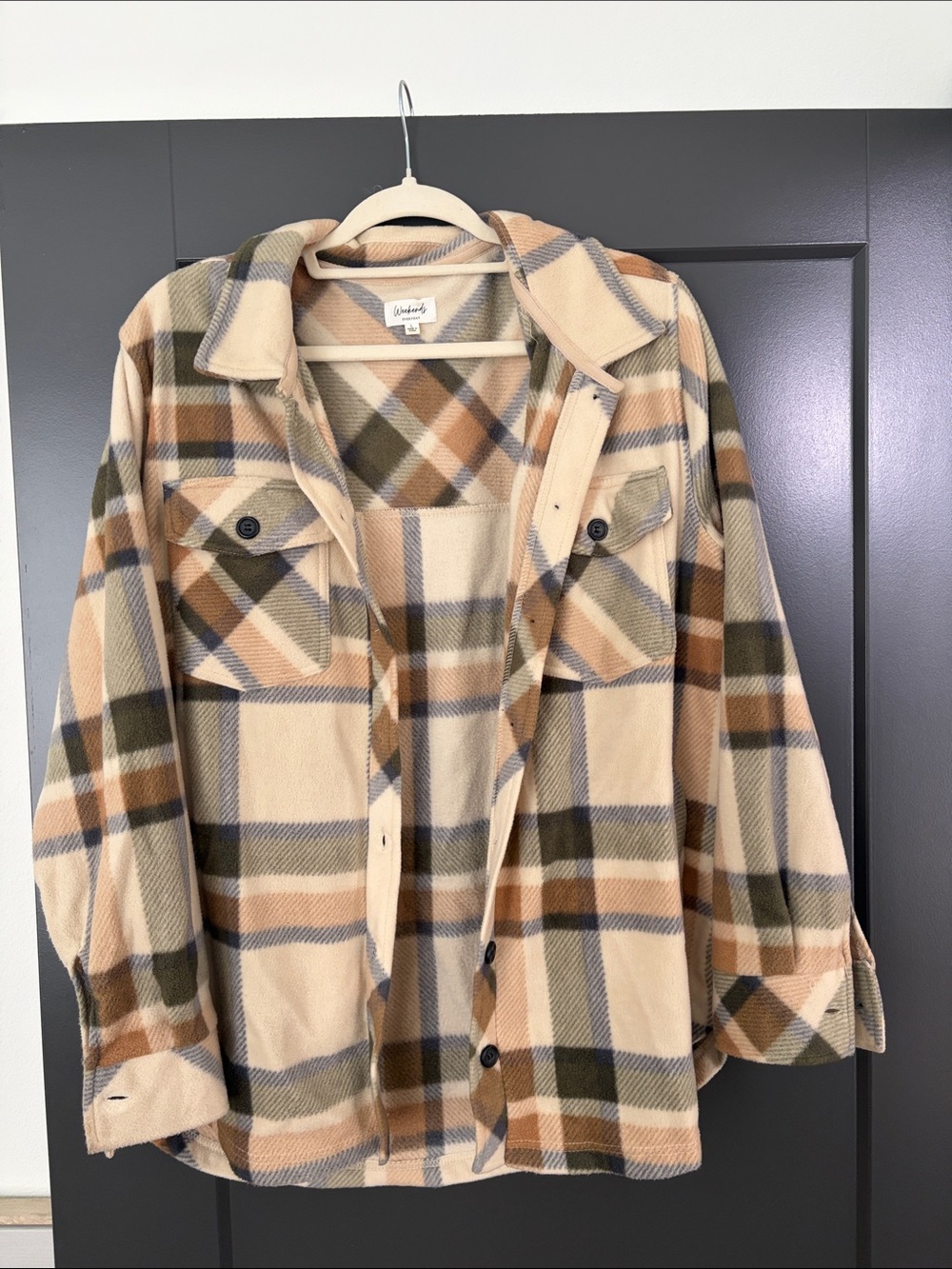 Plaid Shacket in Beige, Olive & Tan